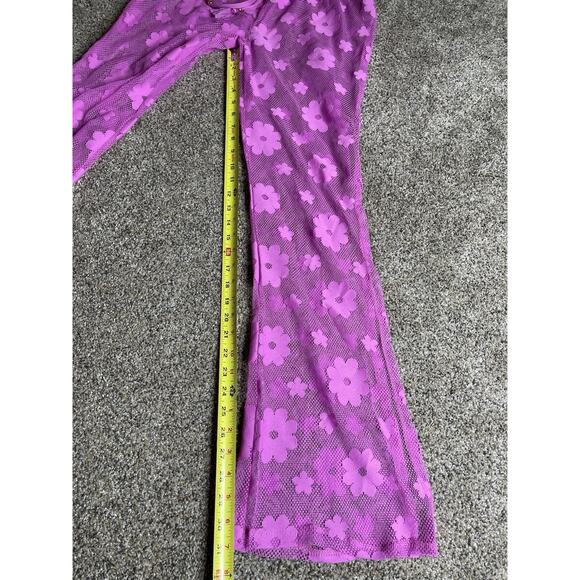 Miken Swim Flower Sheer Coverup Casual Pants Pink Purple Festival Sz Medium - Picture 6 of 8